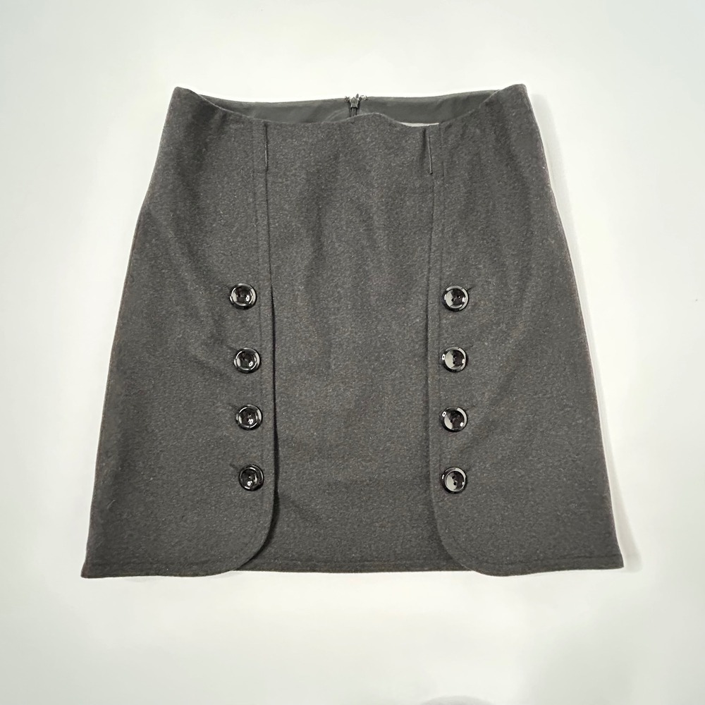 Per Se Gray Wool Cashmere Blend Button Front Mini Skirt - Women's Size 8